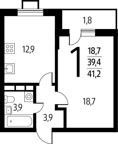 1-комнатная квартира с полной отделкой, 41.2 м2, 5 этаж, сдача 1 квартал 2025 г., ЖК Новые Ватутинки. Заречный, корпус 5/3 - объявление 2271802 - фото №1