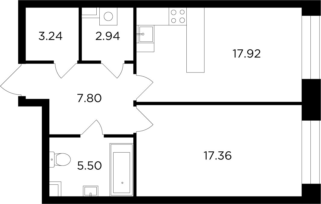 1-комнатная квартира с частичной отделкой, 54.76 м2, 9 этаж, дом сдан, ЖК FORIVER, корпус 7 - объявление 2371365 - фото №1