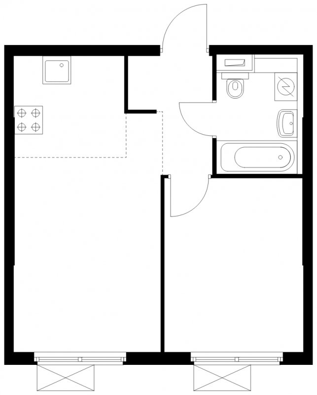 2-комнатная квартира (евро) с полной отделкой, 36.1 м2, 13 этаж, сдача 1 квартал 2025 г., ЖК Бунинские луга, корпус 3.8.1 - объявление 2091128 - фото №1