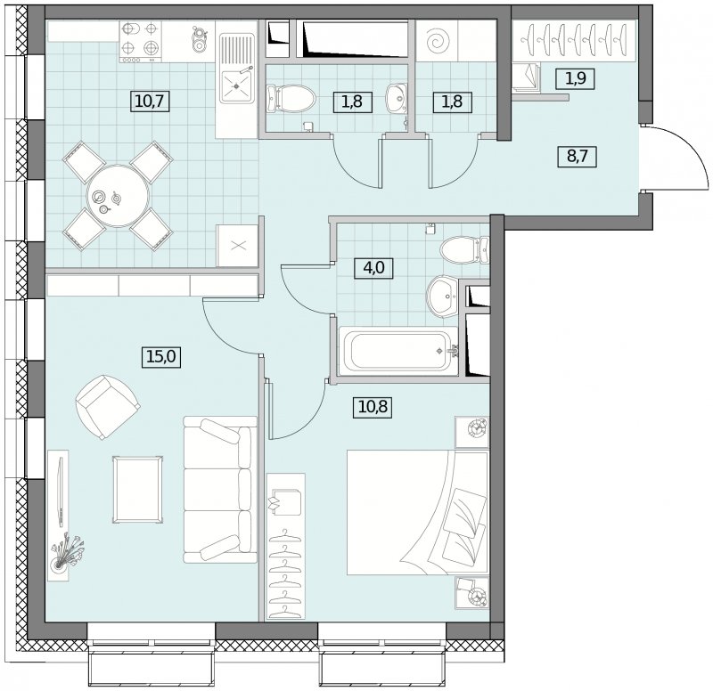 2-комнатная квартира с полной отделкой, 54.55 м2, 28 этаж, сдача 2 квартал 2022 г., ЖК Вестердам, корпус 5 - объявление 1411401 - фото №1