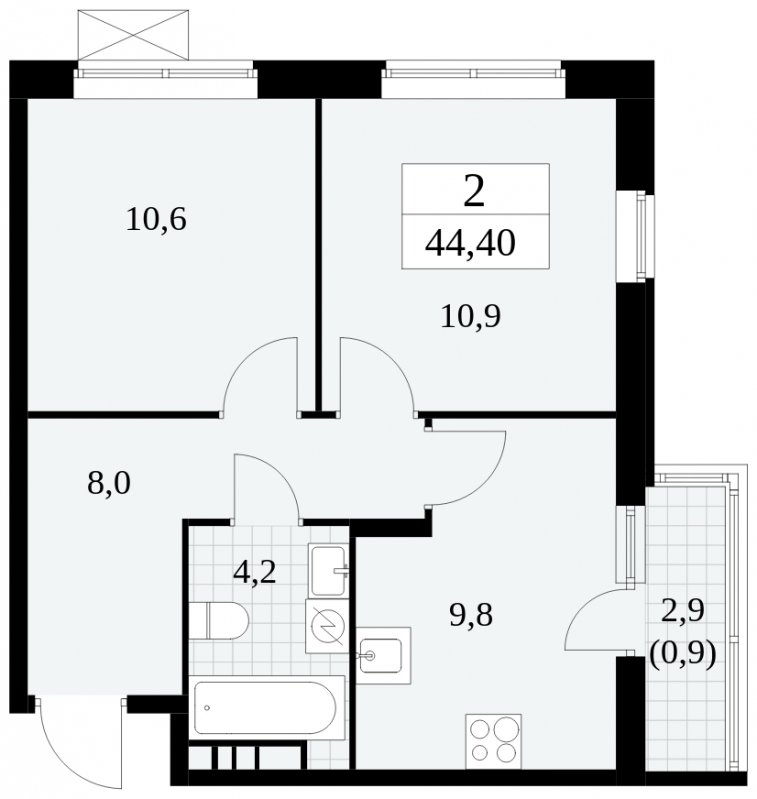 2-комнатная квартира с частичной отделкой, 44.4 м2, 16 этаж, сдача 1 квартал 2025 г., ЖК Прокшино, корпус 5.2.2 - объявление 1751260 - фото №1