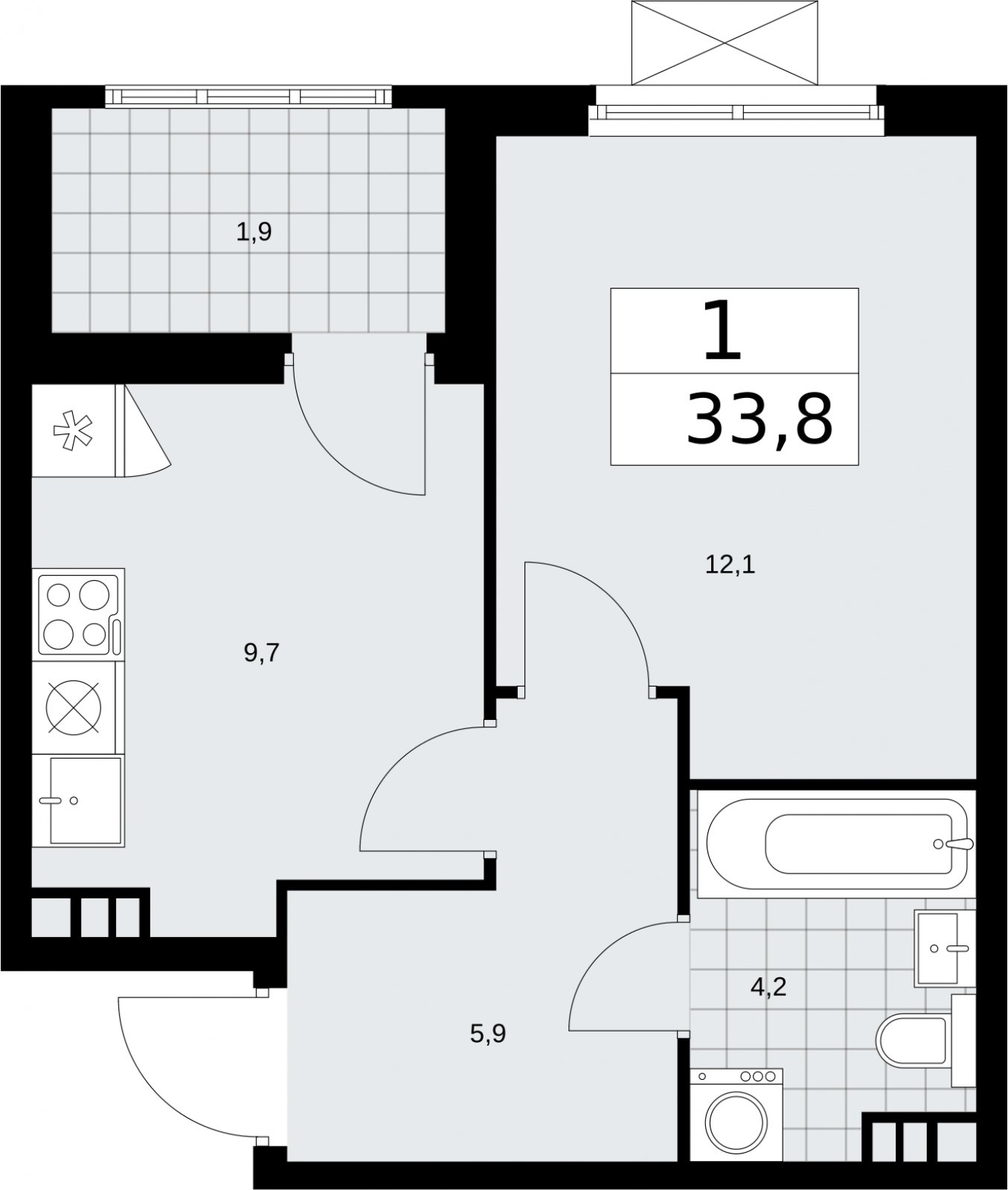 1-комнатная квартира без отделки, 33.8 м2, 5 этаж, сдача 2 квартал 2026 г., ЖК Бунинские кварталы, корпус 5.3 - объявление 2297531 - фото №1