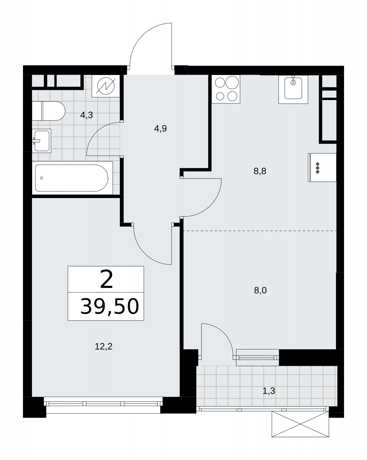 2-комнатная квартира (евро) без отделки, 39.5 м2, 12 этаж, сдача 3 квартал 2025 г., ЖК Скандинавия, корпус 28.1 - объявление 2201916 - фото №1