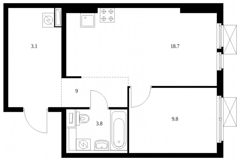 1-комнатная квартира с полной отделкой, 44.4 м2, 9 этаж, сдача 1 квартал 2025 г., ЖК Середневский лес, корпус 3.2 - объявление 2025207 - фото №1