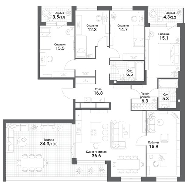 6-комнатная квартира без отделки, 162.6 м2, 5 этаж, сдача 1 квартал 2023 г., ЖК Nagatino i-Land, корпус В - объявление 1785290 - фото №1