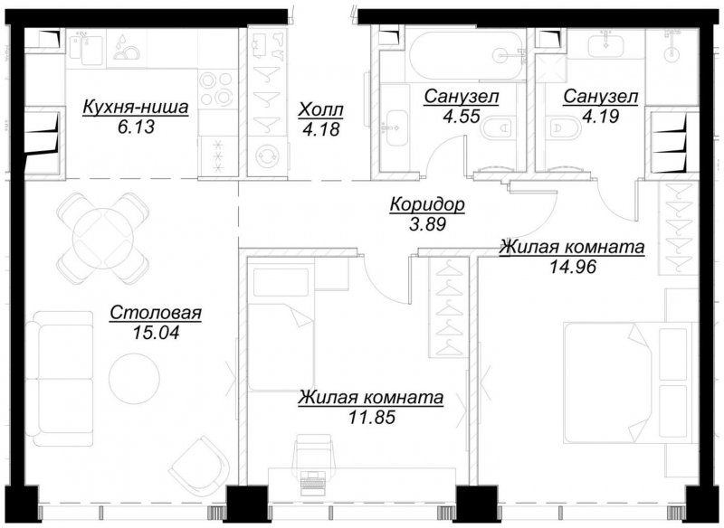 2-комнатная квартира с частичной отделкой, 64.79 м2, 42 этаж, сдача 4 квартал 2024 г., ЖК MOD, корпус Mod.D - объявление 1788375 - фото №1