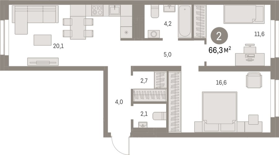 2-комнатная квартира с частичной отделкой, 66.32 м2, 4 этаж, сдача 1 квартал 2025 г., ЖК Первый квартал, корпус Дом 5 - объявление 2281464 - фото №1