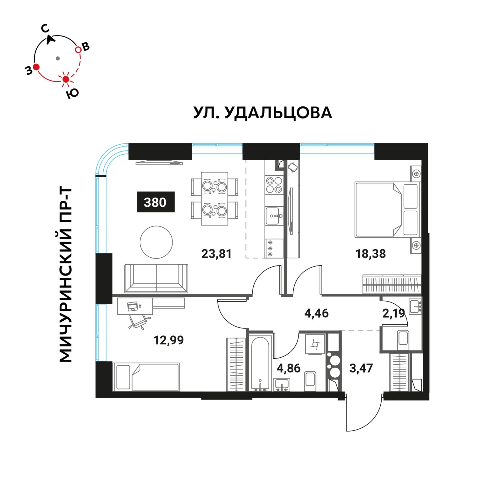 3-комнатная квартира без отделки, 70.68 м2, 5 этаж, дом сдан, ЖК Инноватор, корпус Б - объявление 2313588 - фото №1
