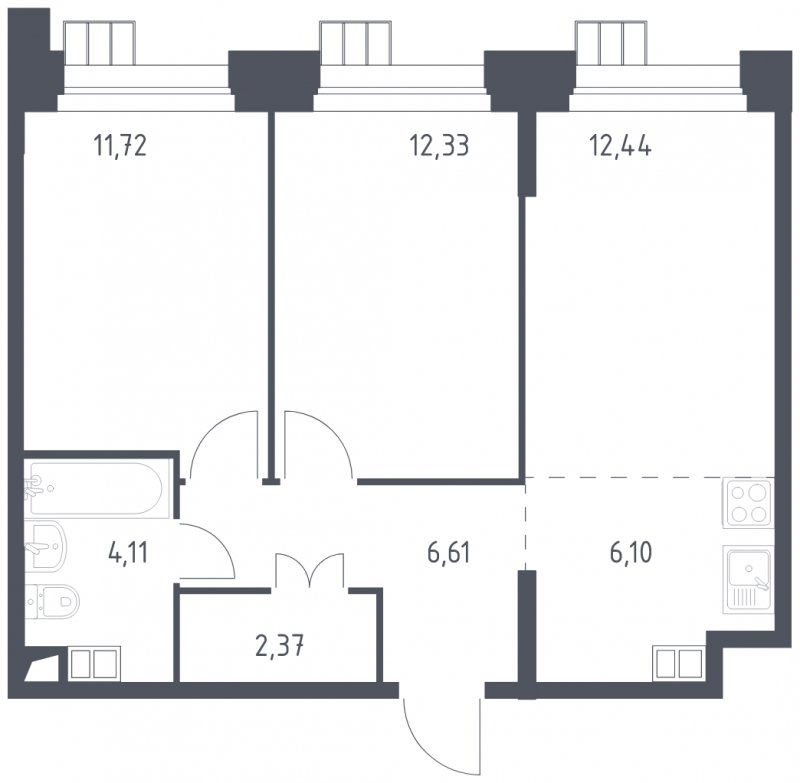 3-комнатные апартаменты с полной отделкой, 55.68 м2, 8 этаж, сдача 1 квартал 2023 г., ЖК Тропарево Парк, корпус 1.1 - объявление 1755363 - фото №1