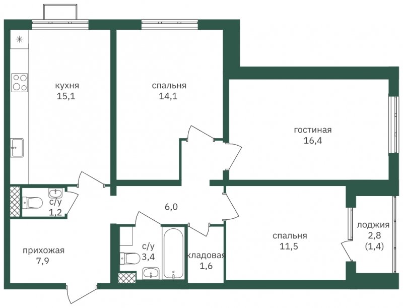 3-комнатная квартира с частичной отделкой, 79 м2, 4 этаж, сдача 1 квартал 2023 г., ЖК Зеленая Вертикаль, корпус 4 - объявление 1871834 - фото №1
