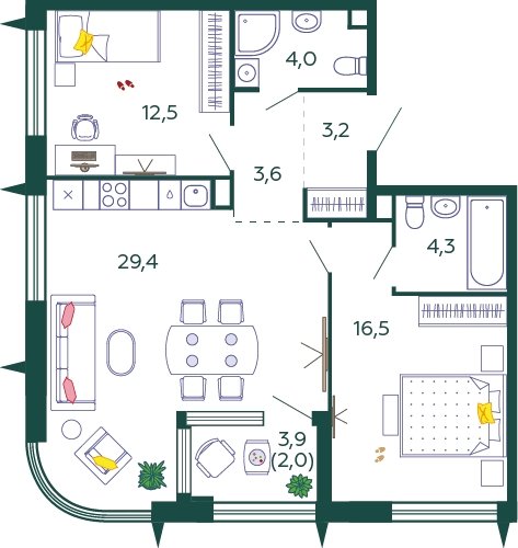 2-комнатная квартира без отделки, 75.5 м2, 5 этаж, сдача 1 квартал 2024 г., ЖК SHAGAL, корпус 1.7 - объявление 2159340 - фото №1