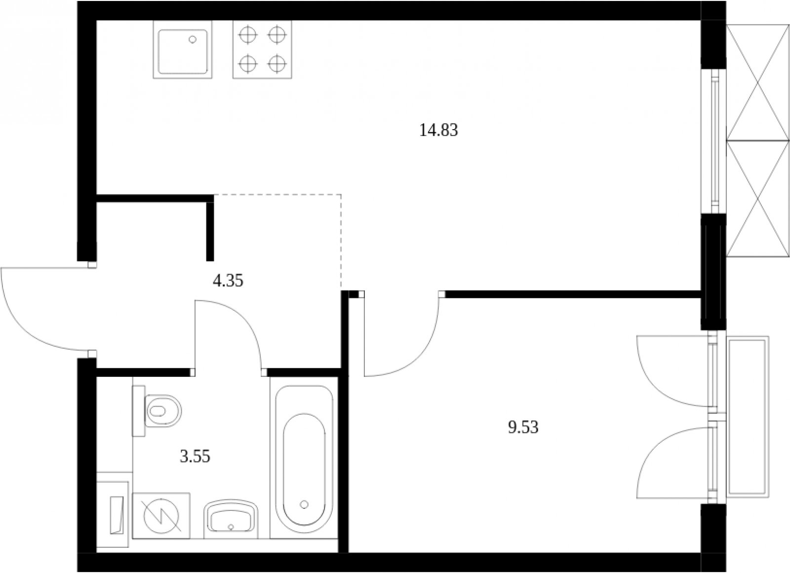 1-комнатная квартира с полной отделкой, 32.26 м2, 5 этаж, сдача 2 квартал 2025 г., ЖК Середневский лес, корпус 4.1 - объявление 2040031 - фото №1