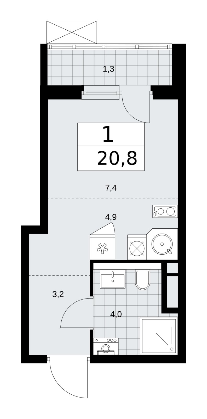 Студия с частичной отделкой, 20.8 м2, 4 этаж, сдача 2 квартал 2026 г., ЖК Прокшино, корпус 11.2.3 - объявление 2270504 - фото №1