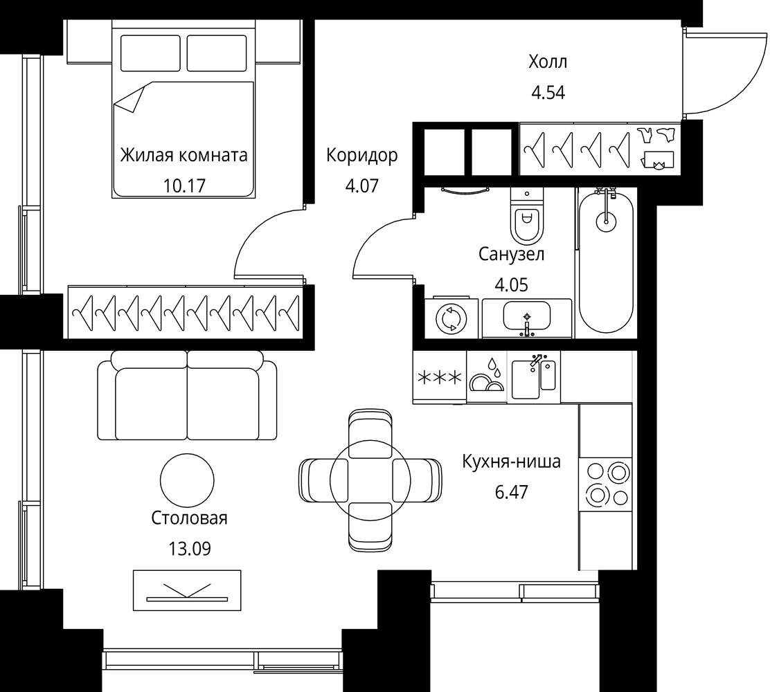 1-комнатная квартира с частичной отделкой, 43.2 м2, 35 этаж, сдача 3 квартал 2026 г., ЖК City Bay, корпус North Ocean 11 - объявление 2277721 - фото №1