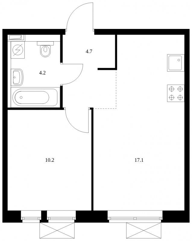 1-комнатная квартира с полной отделкой, 36.2 м2, 14 этаж, сдача 4 квартал 2022 г., ЖК Люберцы парк, корпус 8 - объявление 1528897 - фото №1