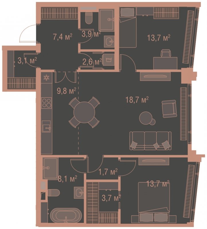 2-комнатная квартира без отделки, 86.4 м2, 3 этаж, сдача 1 квартал 2025 г., ЖК HIGH LIFE, корпус Fell Tower - объявление 1767847 - фото №1