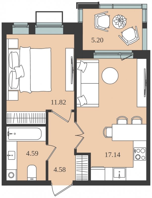 1-комнатная квартира без отделки, 40.73 м2, 2 этаж, сдача 1 квартал 2024 г., ЖК Мишино-2, корпус 9 - объявление 1812117 - фото №1