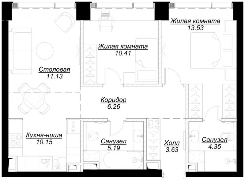 2-комнатная квартира с частичной отделкой, 64.52 м2, 19 этаж, сдача 4 квартал 2024 г., ЖК MOD, корпус Mod.D - объявление 1788352 - фото №1