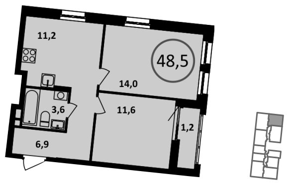 1-комнатная квартира с полной отделкой, 48.4 м2, 12 этаж, сдача 1 квартал 2023 г., ЖК Испанские кварталы, корпус 5.5 - объявление 1412797 - фото №1