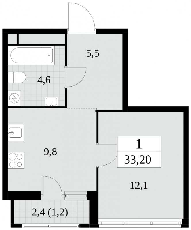 1-комнатная квартира без отделки, 33.2 м2, 16 этаж, сдача 2 квартал 2025 г., ЖК Южные сады, корпус 2.3 - объявление 1758113 - фото №1
