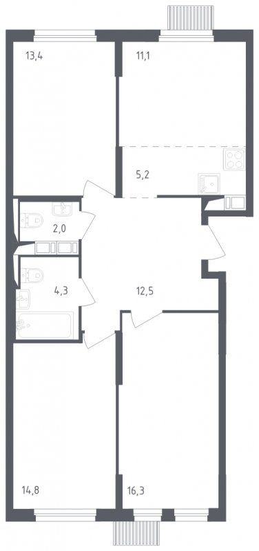 4-комнатная квартира с полной отделкой, 79.6 м2, 12 этаж, сдача 2 квартал 2024 г., ЖК Мытищи Парк, корпус 3 - объявление 1822543 - фото №1