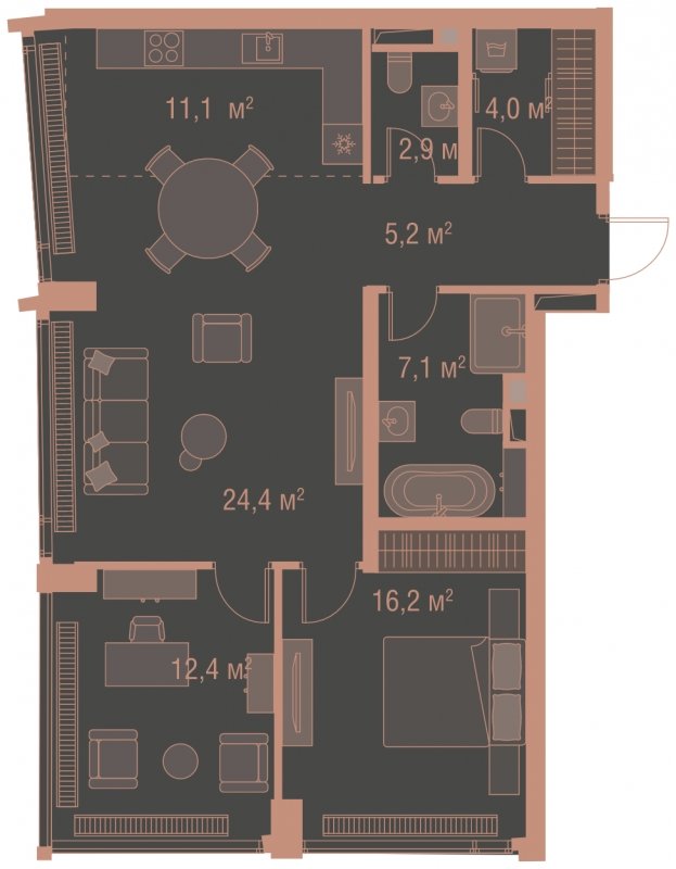 2-комнатная квартира без отделки, 83.3 м2, 15 этаж, сдача 1 квартал 2025 г., ЖК HIGH LIFE, корпус Heart Tower - объявление 1767904 - фото №1