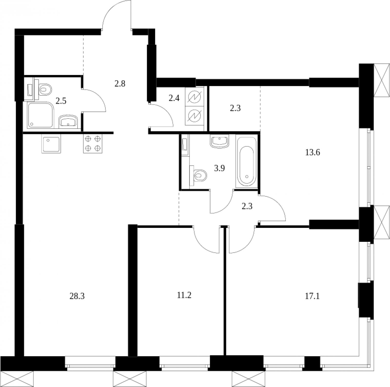 3-комнатные апартаменты с полной отделкой, 92.4 м2, 28 этаж, сдача 2 квартал 2023 г., ЖК Волоколамское 24, корпус 3 - объявление 2008390 - фото №1