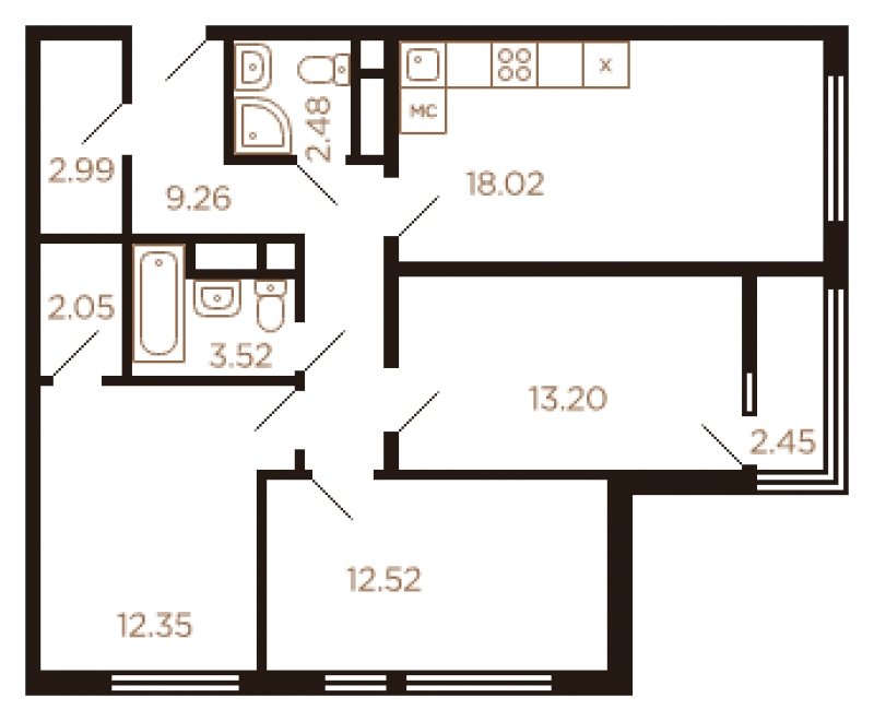 3-комнатная квартира без отделки, 79 м2, 8 этаж, дом сдан, ЖК Миниполис Рафинад, корпус 1 - объявление 1617887 - фото №1