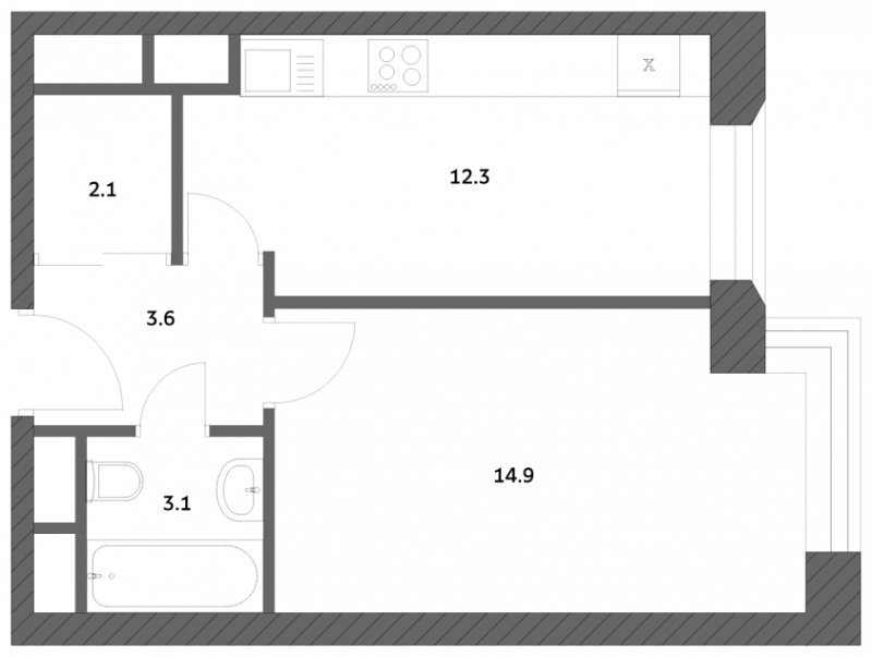 1-комнатная квартира с частичной отделкой, 35.89 м2, 22 этаж, сдача 4 квартал 2023 г., ЖК Городские истории, корпус 1 - объявление 1545057 - фото №1
