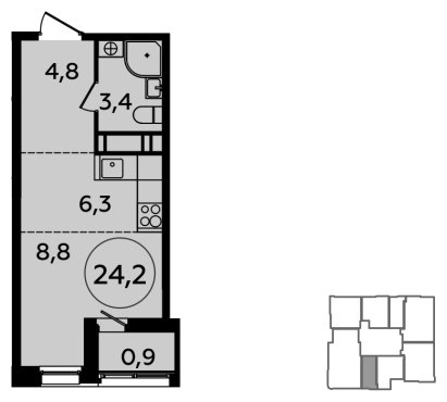 Студия с частичной отделкой, 24.2 м2, 13 этаж, сдача 1 квартал 2024 г., ЖК Скандинавия, корпус 2.23.1 - объявление 1514580 - фото №1