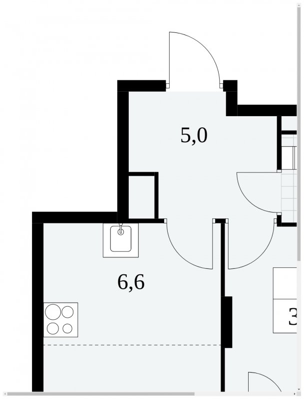 2-комнатная квартира (евро) без отделки, 36.9 м2, 4 этаж, сдача 2 квартал 2024 г., ЖК Прокшино, корпус 6.3 - объявление 1662924 - фото №1