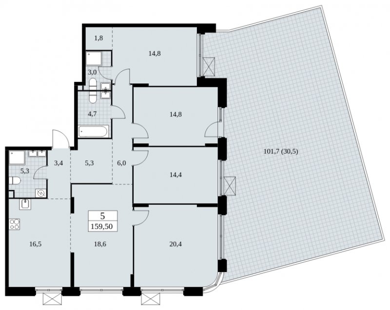 5-комнатная квартира без отделки, 159.5 м2, 2 этаж, сдача 1 квартал 2025 г., ЖК Скандинавия, корпус 2.27.5 - объявление 1840785 - фото №1