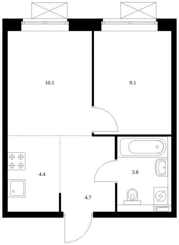 2-комнатная квартира с полной отделкой, 32.1 м2, 14 этаж, сдача 4 квартал 2023 г., ЖК Люблинский парк, корпус 13-14 - объявление 1653944 - фото №1