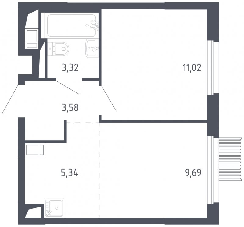 2-комнатная квартира с полной отделкой, 32.95 м2, 10 этаж, сдача 3 квартал 2023 г., ЖК Мытищи Парк, корпус 2 - объявление 1664754 - фото №1