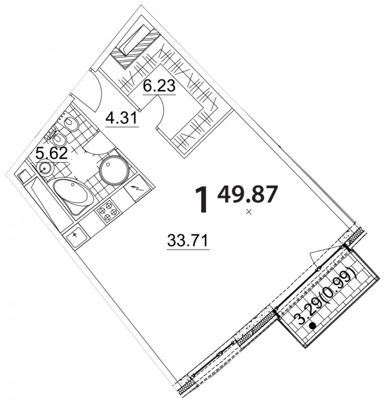 Студия без отделки, 49.87 м2, 9 этаж, дом сдан, ЖК Апарт-комплекс Nakhimov, корпус 1 - объявление 1747165 - фото №1