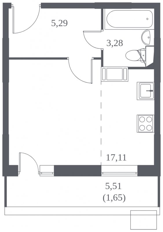 1-комнатная квартира с полной отделкой, 27.33 м2, 17 этаж, сдача 3 квартал 2022 г., ЖК Томилино Парк, корпус 19 - объявление 1329909 - фото №1