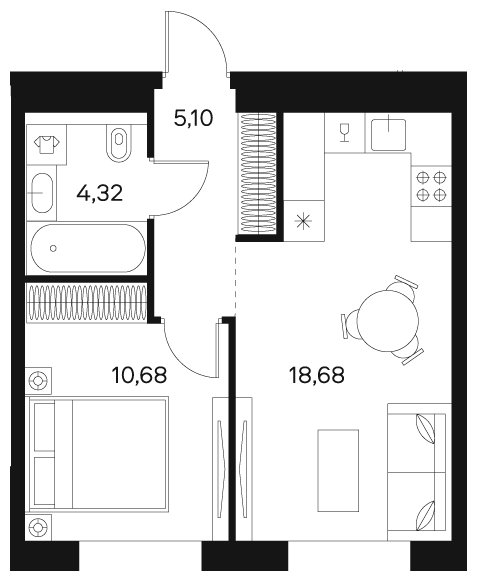 1-комнатная квартира без отделки, 38.77 м2, 7 этаж, сдача 4 квартал 2024 г., ЖК FØRST, корпус 2 - объявление 1942917 - фото №1