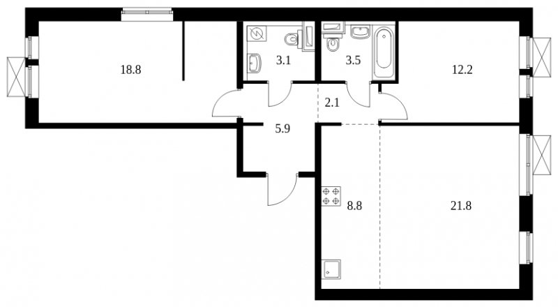 3-комнатная квартира с полной отделкой, 76.2 м2, 9 этаж, сдача 4 квартал 2023 г., ЖК Саларьево Парк, корпус 48.4 - объявление 1627649 - фото №1