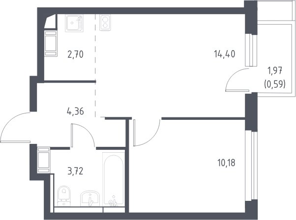 2-комнатная квартира с полной отделкой, 36 м2, 14 этаж, дом сдан, ЖК Пригород Лесное, корпус 6 - объявление 2067729 - фото №1