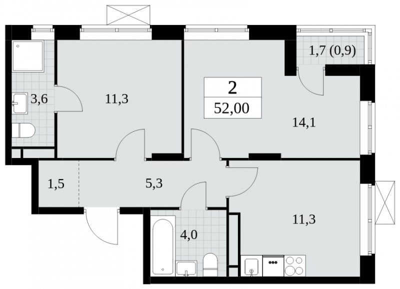 2-комнатная квартира с полной отделкой, 52 м2, 9 этаж, сдача 3 квартал 2024 г., ЖК Прокшино, корпус 6.5 - объявление 1663195 - фото №1