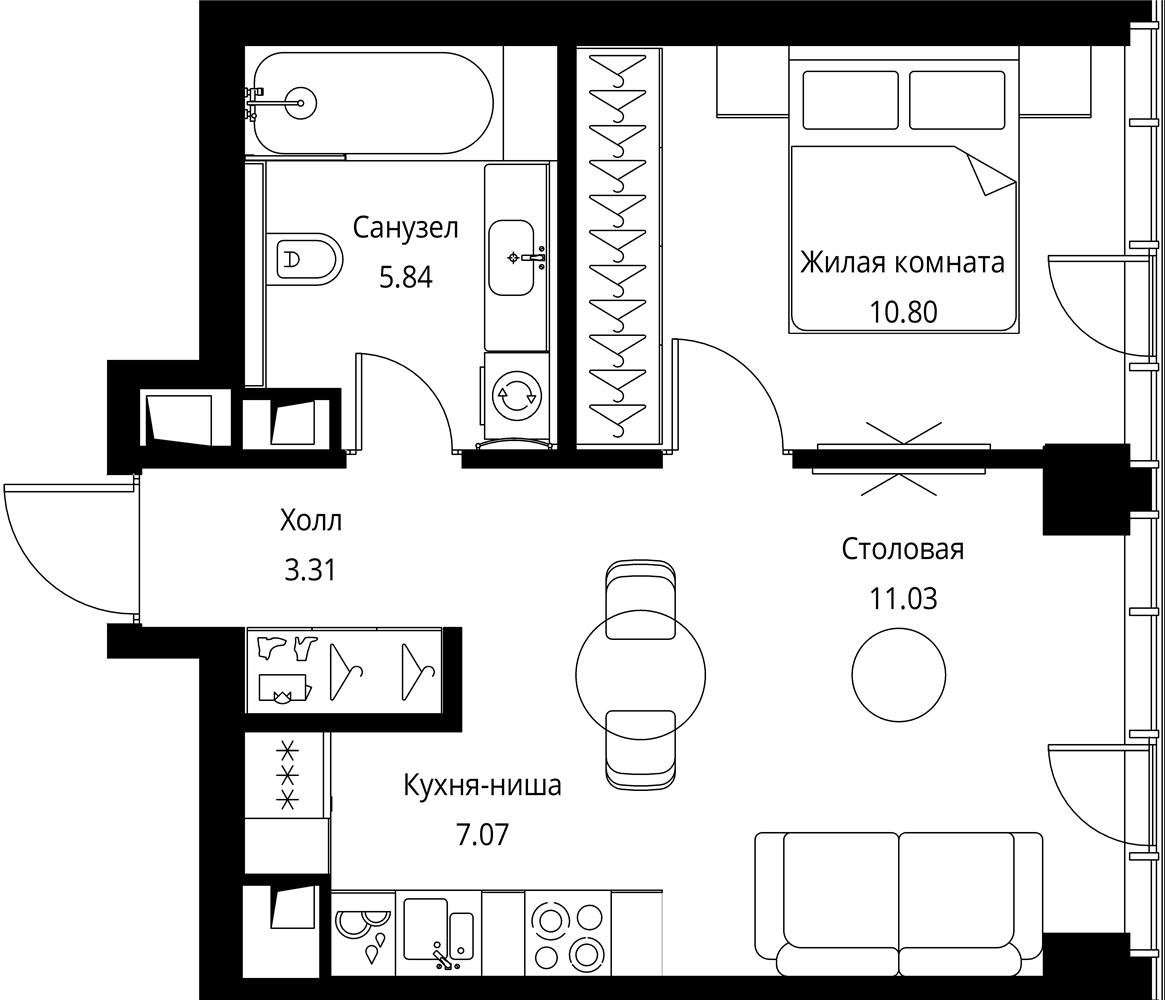 1-комнатная квартира с частичной отделкой, 38.05 м2, 7 этаж, сдача 3 квартал 2026 г., ЖК City Bay, корпус North Ocean 8 - объявление 2332232 - фото №1