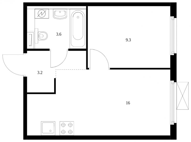 1-комнатная квартира с полной отделкой, 32.1 м2, 9 этаж, сдача 3 квартал 2023 г., ЖК Ильинские Луга, корпус 13 - объявление 1678345 - фото №1