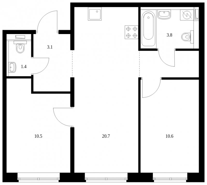 2-комнатная квартира с полной отделкой, 54.2 м2, 1 этаж, сдача 2 квартал 2023 г., ЖК Середневский лес, корпус 1.3 - объявление 1504798 - фото №1