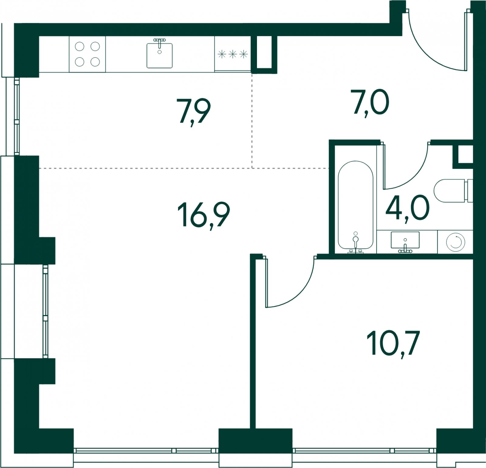 1-комнатная квартира без отделки, 46.5 м2, 2 этаж, сдача 2 квартал 2025 г., ЖК Клубный город на реке Primavera, корпус 7 квартала "Vivaldi" - объявление 2046730 - фото №1