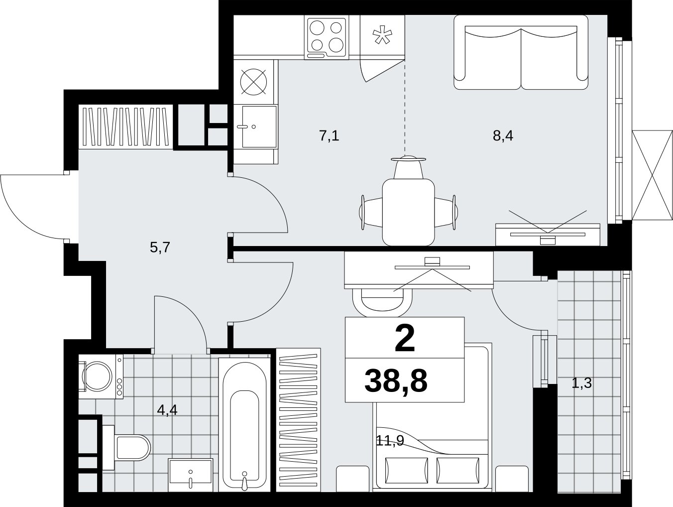 2-комнатная квартира (евро) с полной отделкой, 38.8 м2, 12 этаж, сдача 1 квартал 2027 г., ЖК Скандинавия, корпус 2.18.2.2 - объявление 2351310 - фото №1