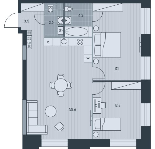 3-комнатная квартира без отделки, 70.8 м2, 31 этаж, сдача 3 квартал 2025 г., ЖК EVER, корпус 5 - объявление 2377032 - фото №1