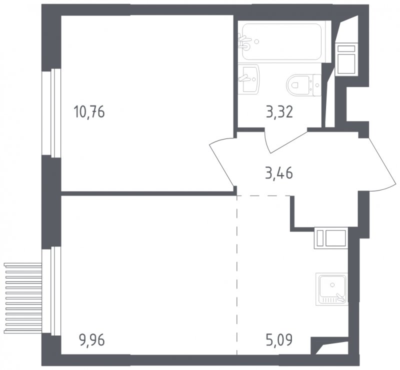 2-комнатная квартира с полной отделкой, 32.59 м2, 7 этаж, сдача 2 квартал 2023 г., ЖК Мытищи Парк, корпус 1 - объявление 1527758 - фото №1