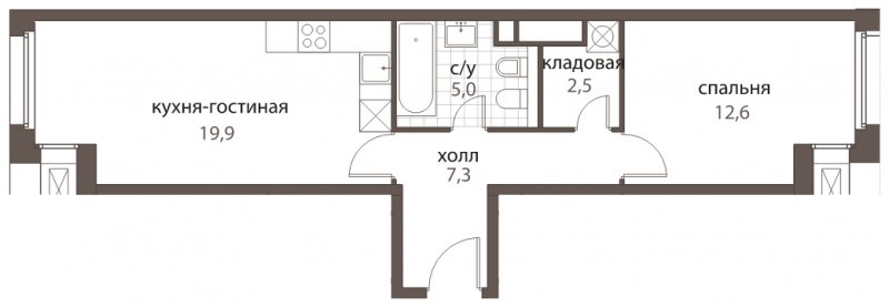2-комнатная квартира (евро) без отделки, 47.3 м2, 5 этаж, дом сдан, ЖК HomeCity, корпус 1 - объявление 1762599 - фото №1