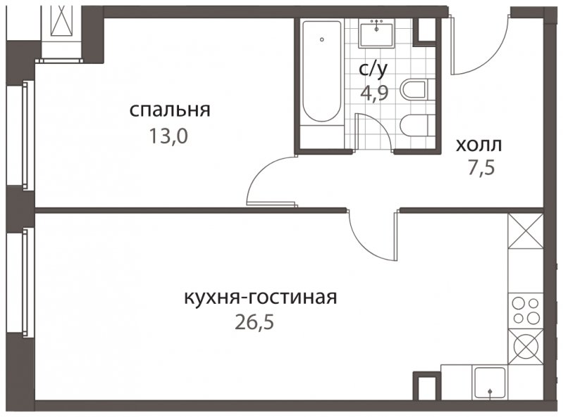 2-комнатная квартира (евро) без отделки, 51.9 м2, 2 этаж, дом сдан, ЖК HomeCity, корпус 4 - объявление 1363828 - фото №1