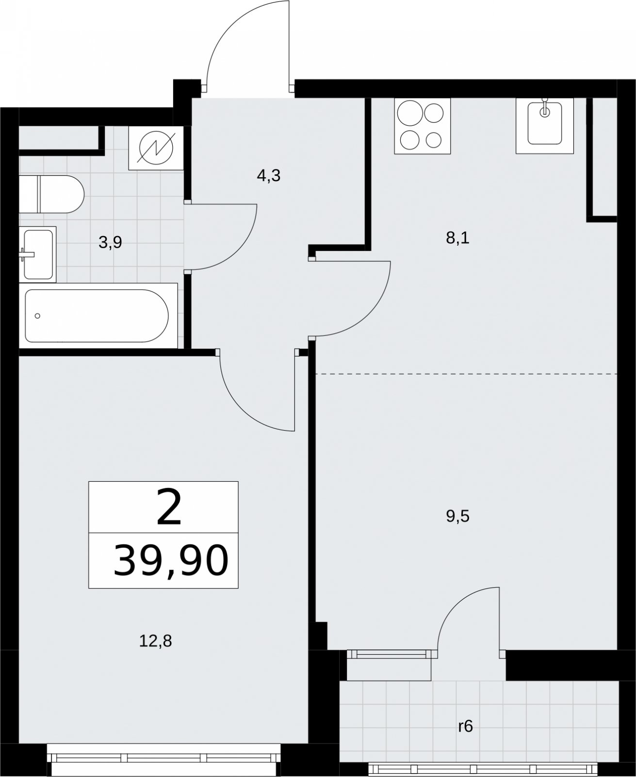 2-комнатная квартира (евро) с полной отделкой, 39.9 м2, 5 этаж, сдача 4 квартал 2026 г., ЖК Родные кварталы, корпус 1.2 - объявление 2317726 - фото №1
